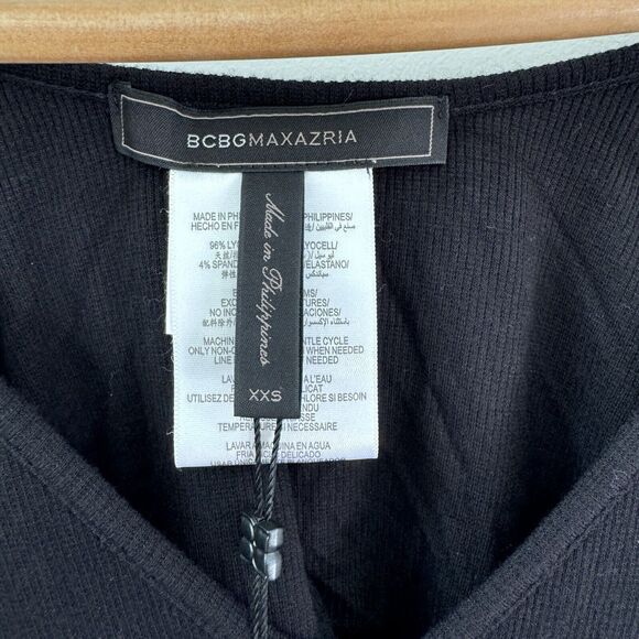 BCBGMAXAZRIA “NEKA”Black Knit Ribbed Maxi Dress Cutout Draped Back XXS NEW Tags - Picture 4 of 14